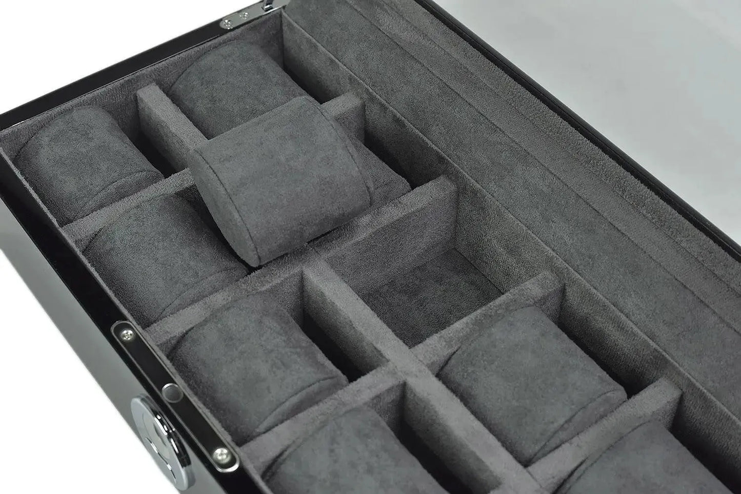 10 Watch Box in Black Piano Finish with BioMetric Lock and Glass Lid
