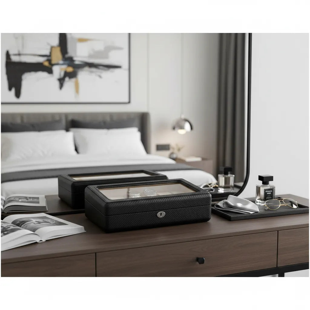 12 Watch Box in Carbon Fibre Printed Leather Premium Quality