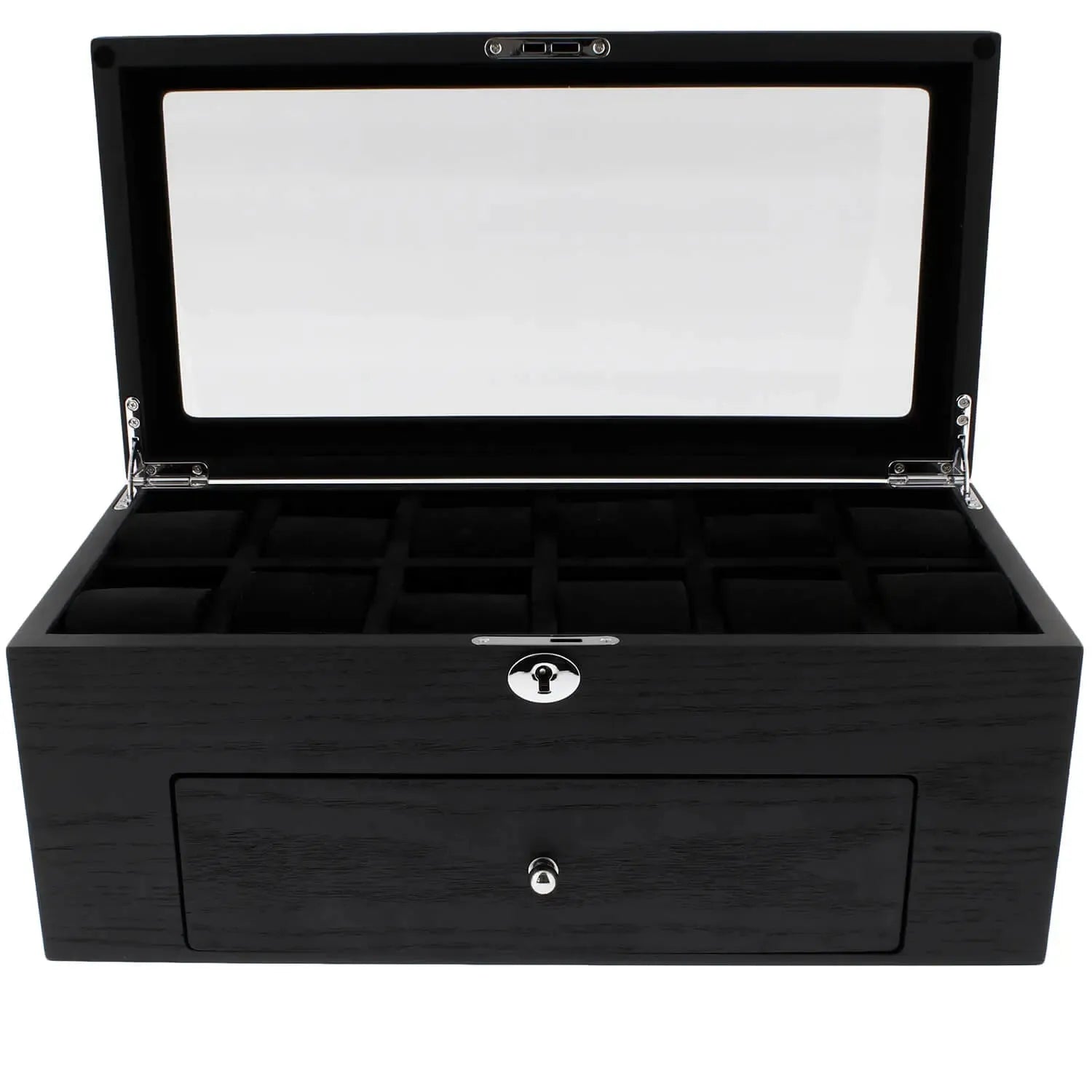 22 Watch Box Premium Qualitry Black Oak Veneer with Drawer by Tempus Luxury