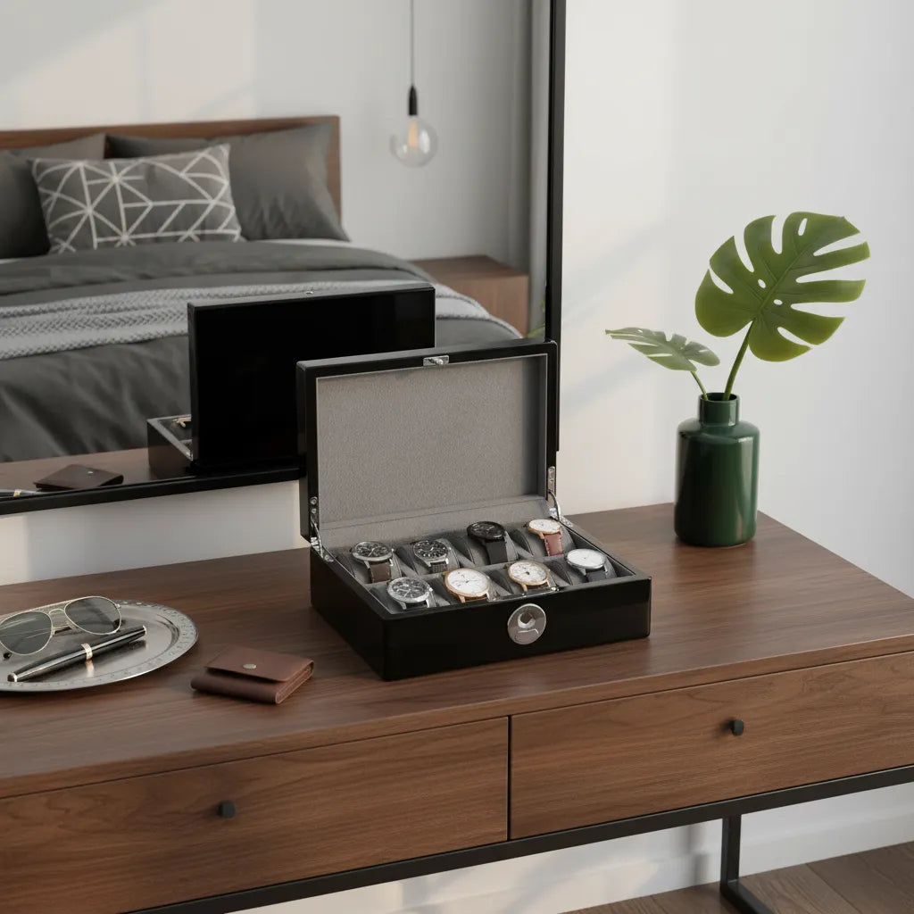 Tempus 8 Watch Box in Black Piano Finish with Bio Metric Lock