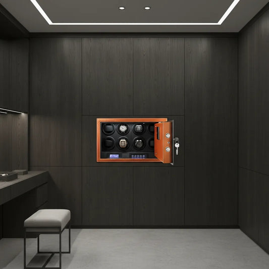 Tempus 8 Watch Winder Safe Brown Leather finish with FingerPrint Entry