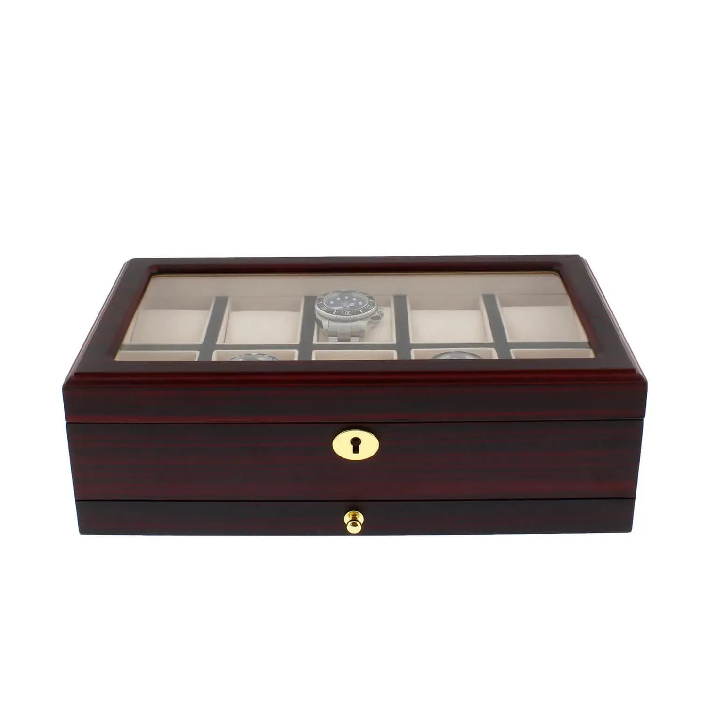 10 Watch Box Premium Cherry Wood Satin Finish Watch Box Extra Storage Drawer