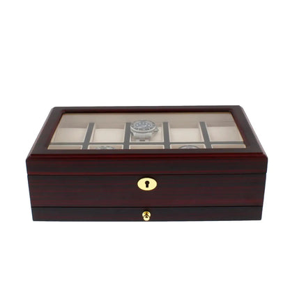 10 Watch Box Premium Cherry Wood Satin Finish Watch Box Extra Storage Drawer
