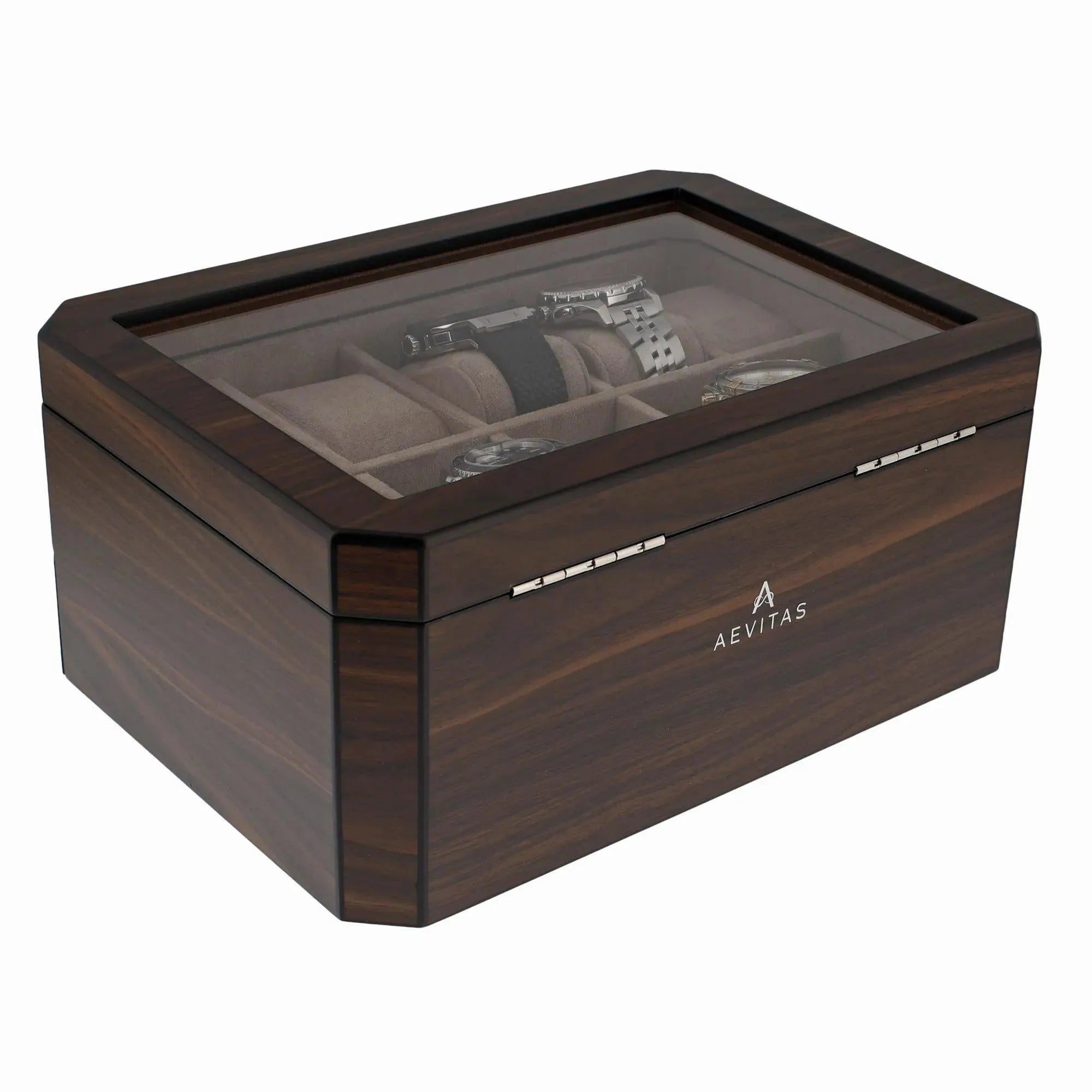 10 Watch Box With Drawer in Natural Dark Walnut Veneer Finish by Aevitas
