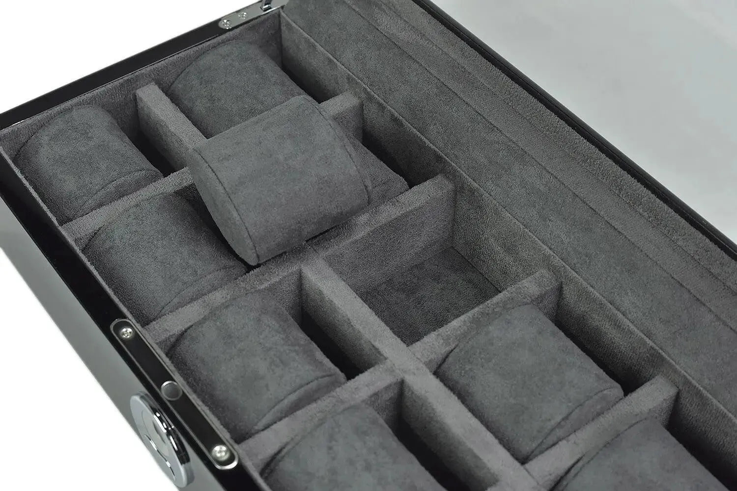 10 Watch Box in Black Piano Finish with BioMetric Lock and Glass Lid