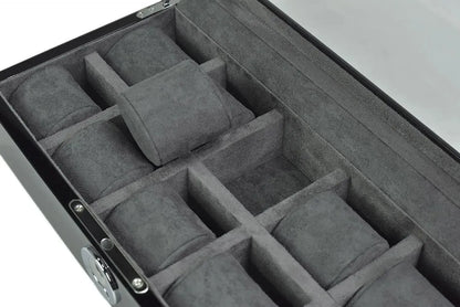 10 Watch Box in Black Piano Finish with BioMetric Lock and Glass Lid