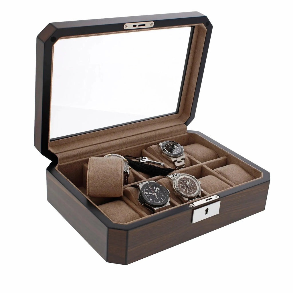 10 Watch Box in Natural Dark Walnut Veneer Finish by Aevitas