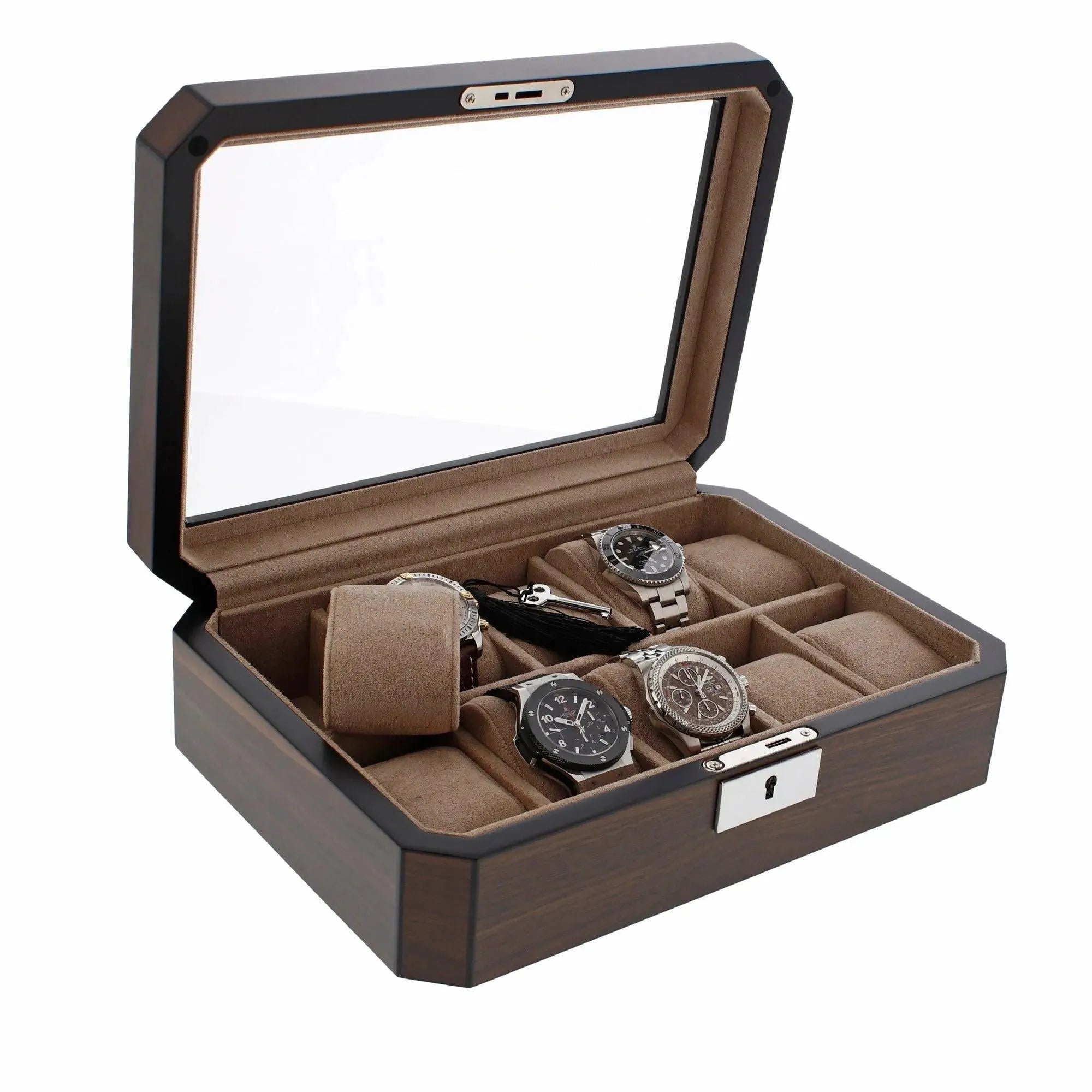 10 Watch Box in Natural Dark Walnut Veneer Finish by Aevitas