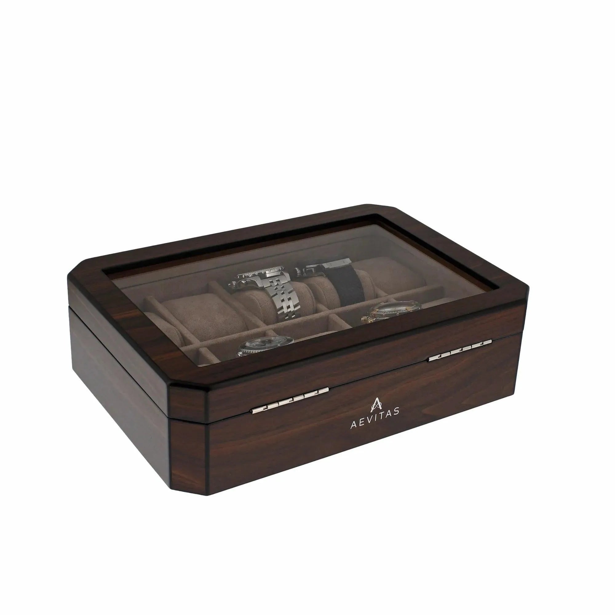 10 Watch Box in Natural Dark Walnut Veneer Finish by Aevitas