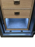 The Tempus Luxury Watch Winders 12 Watch Winder Safe Grade 1 features premium leather wooden drawers over a carpeted, illuminated compartment, with the partially visible door on the right. £100,000 insurance rated.
