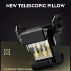 A black telescopic watch pillow, shown extending with yellow arrows, highlights its adjustable fit for the Tempus Luxury Watch Winders 12 Watch Winder Safe Grade 1 with Large Storage (£100,000 Insurance Rating). Text: NEW TELESCOPIC PILLOW.