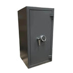 The Tempus Luxury Watch Winders 12 Watch Winder Safe Grade 1 stands tall with a gray metal finish, digital keypad lock, handle, premium leather accents, and a 12-slot interior for secure storage; features £100,000 insurance rating.