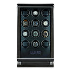 The Tempus Luxury Watch Winders 12 Watch Winder for Automatic Watches for men features a black rectangular case with twelve round slots and a digital control panel, enhanced with BioMetric Technology.