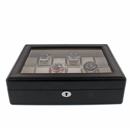 18 Watch Box Carbon Fibre Leather Watch Box Premium Quality by Tempus