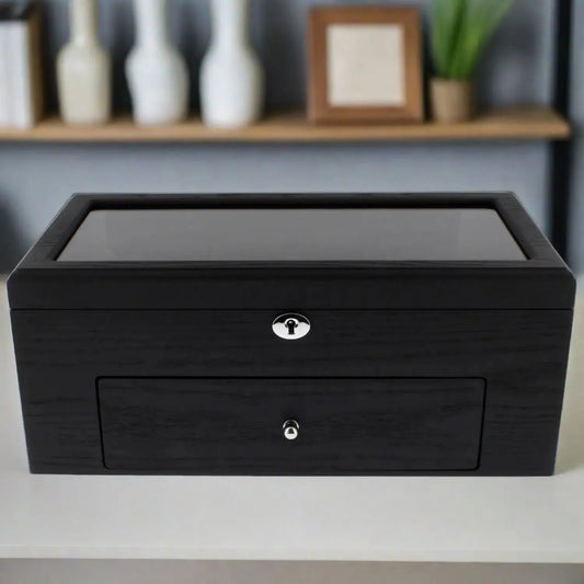 22 Watch Box Premium Qualitry Black Oak Veneer with Drawer by Tempus Luxury