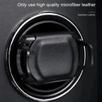 Close-up of the Tempus Luxury Watch Winders’ 6 Watch Winder for Automatic Watches with BioMetric Technology, featuring high-quality microfiber leather and chrome accents. Text above reads, “Only use high quality microfiber leather.”.