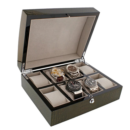 8 Watch Box in Premium Green High Gloss Lacquered Crocodile Print Finish