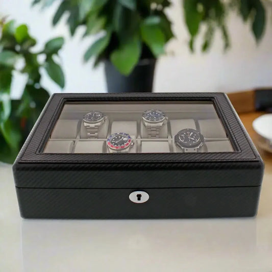 Carbon Fibre Leather Watch Box Premium Quality 18 Watches by Tempus