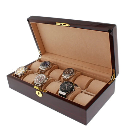 Premium 12 Watch Box in Cherry Wood Piano Gloss Finish by Tempus