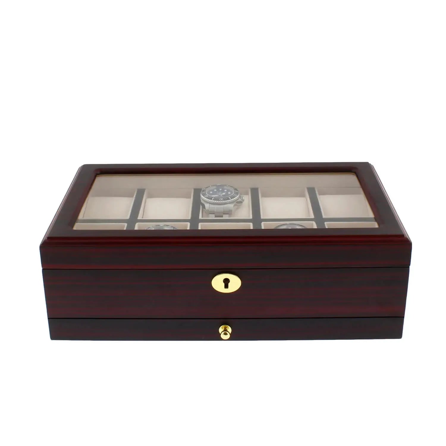 Premium Cherry Wood Satin Finish Watch Box for 10 Watches Extra Storage Drawer