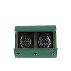 Premium Double Watch Roll Green Leather with Super Soft Suede Lining