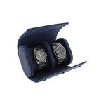 Premium Double Watch Roll in Blue Leather with Super Soft Suede Lining