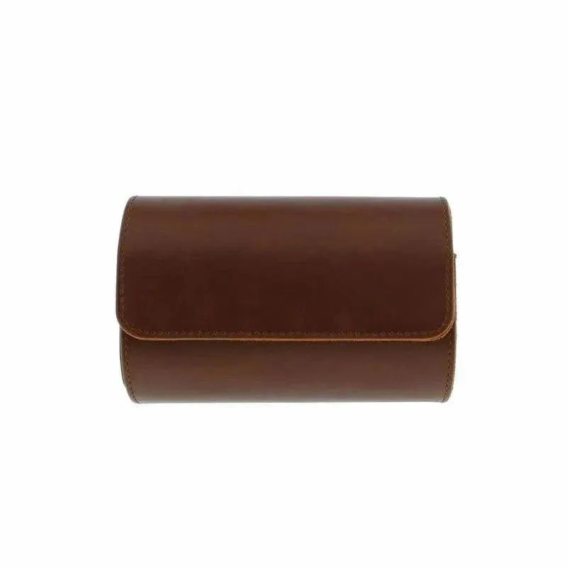 Premium Double Watch Roll Brown Leather Super Soft Tan Suede Lining