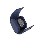 Premium Single Watch Roll in Blue Leather with Super Soft Suede Lining