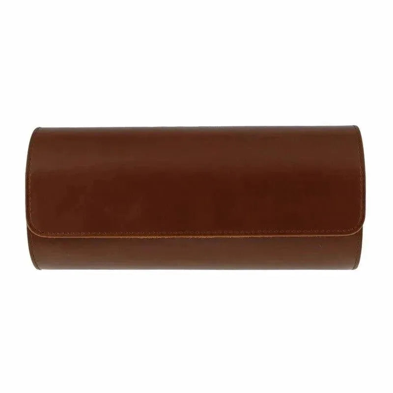 Premium Triple Watch Roll in Brown Leather with Super Soft Tan Suede Lining