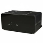 Tempus 8 watch winder safe in black leather with white stitching, featuring fingerprint and pin code entry.