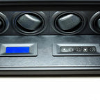 Tempus 8 watch winder safe in black leather with digital display and control panel.