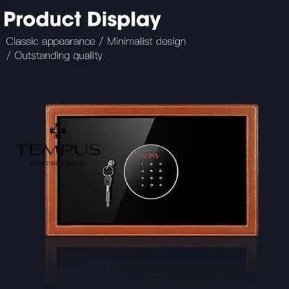 The Tempus Luxury Watch Winders Tempus 8 Watch Winder Safe features a black leather finish, fingerprint entry, sleek digital display, and minimalist design—combining classic style and outstanding quality for watch collectors.