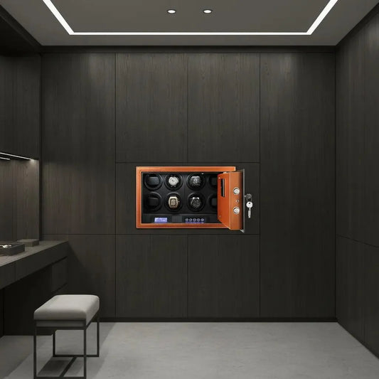 Tempus 8 Watch Winder Safe Brown Leather finish with FingerPrint Entry