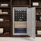 Close-up of 22 Watch Winder Safe's LED interior lighting with small watch collection, highlighting craftsmanship and sophisticated environment.